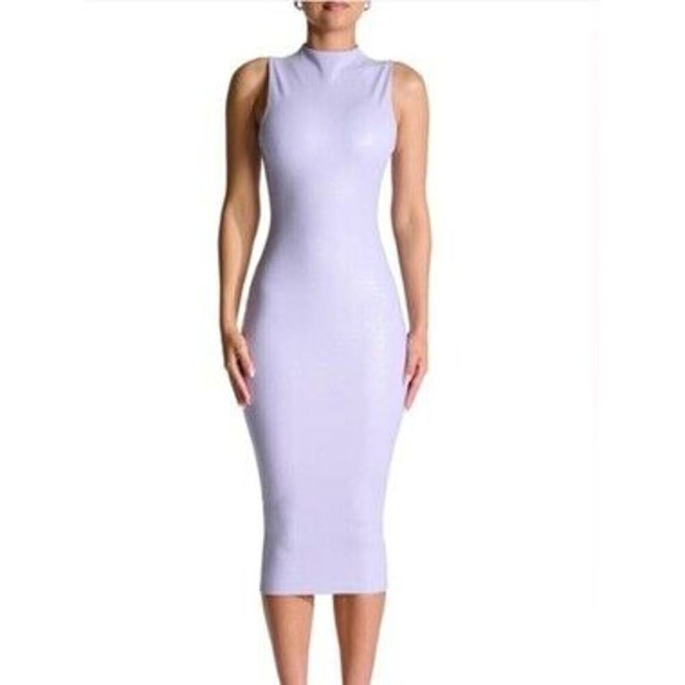 Naked Wardrobe Croc Embossed Faux Leather Body-Con Dress in lavender sz large